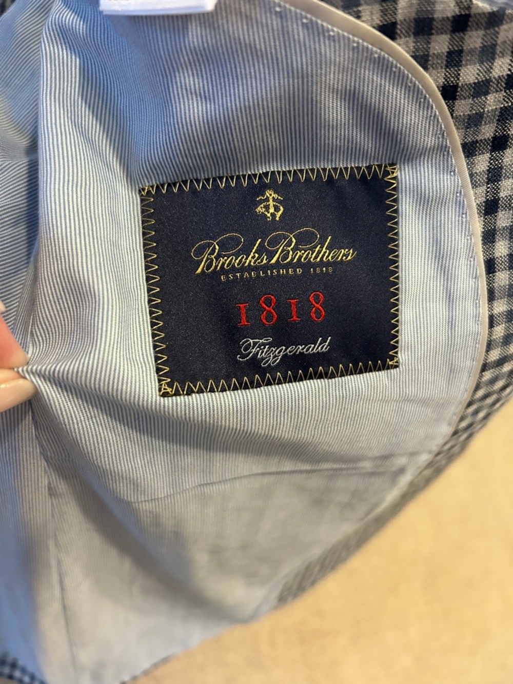 Brooks Brothers Navy and White Check Sport Coat - linen - Picture 4 of 6